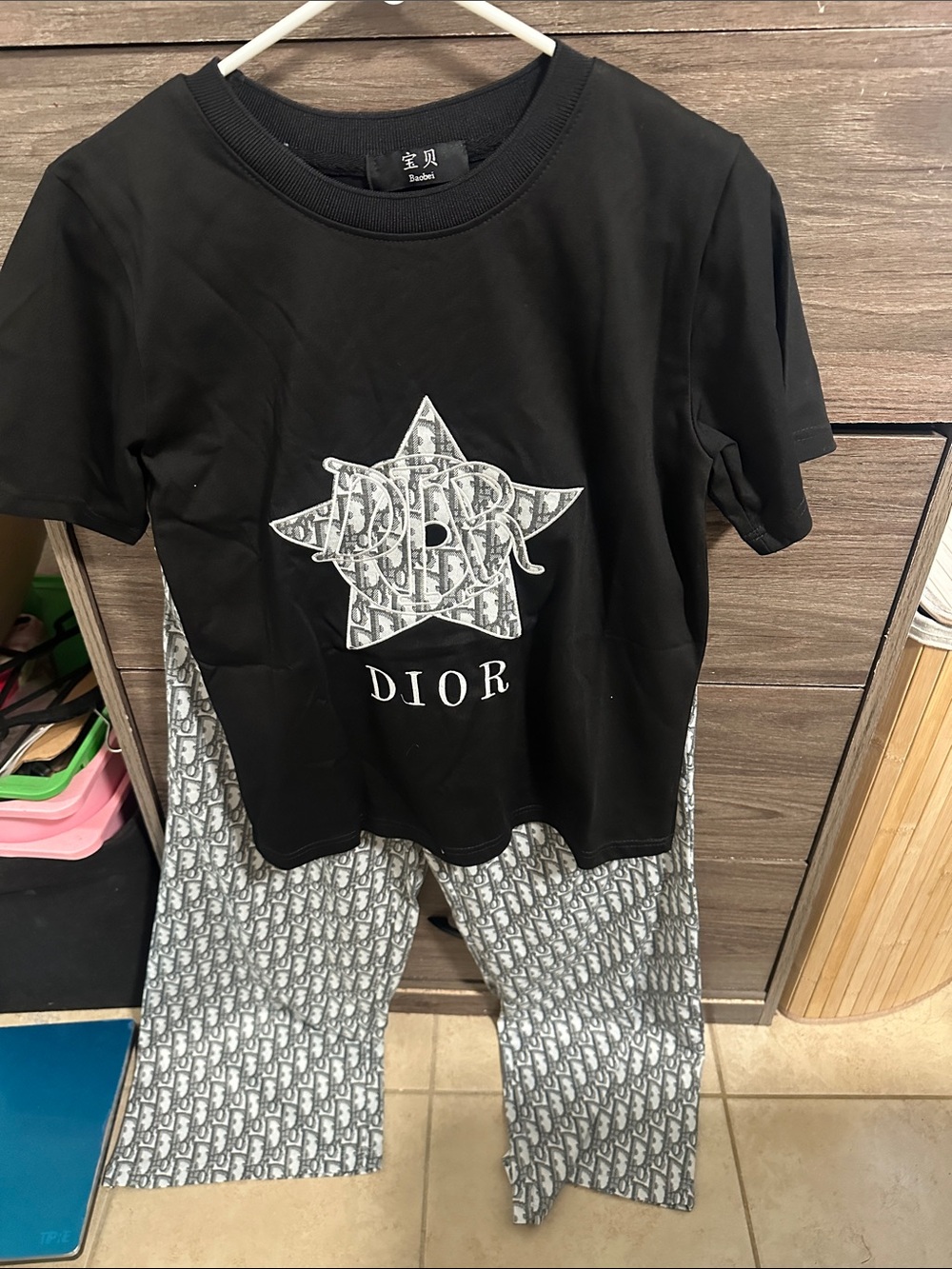 Black Tee with Gray Monogram Star & Matching Monogram Pants set size S